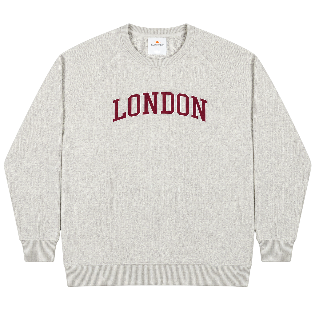 Womens Lazy Sunday London Sweatshirt Size L Crewneck Fleece Pullover Gray#166 1