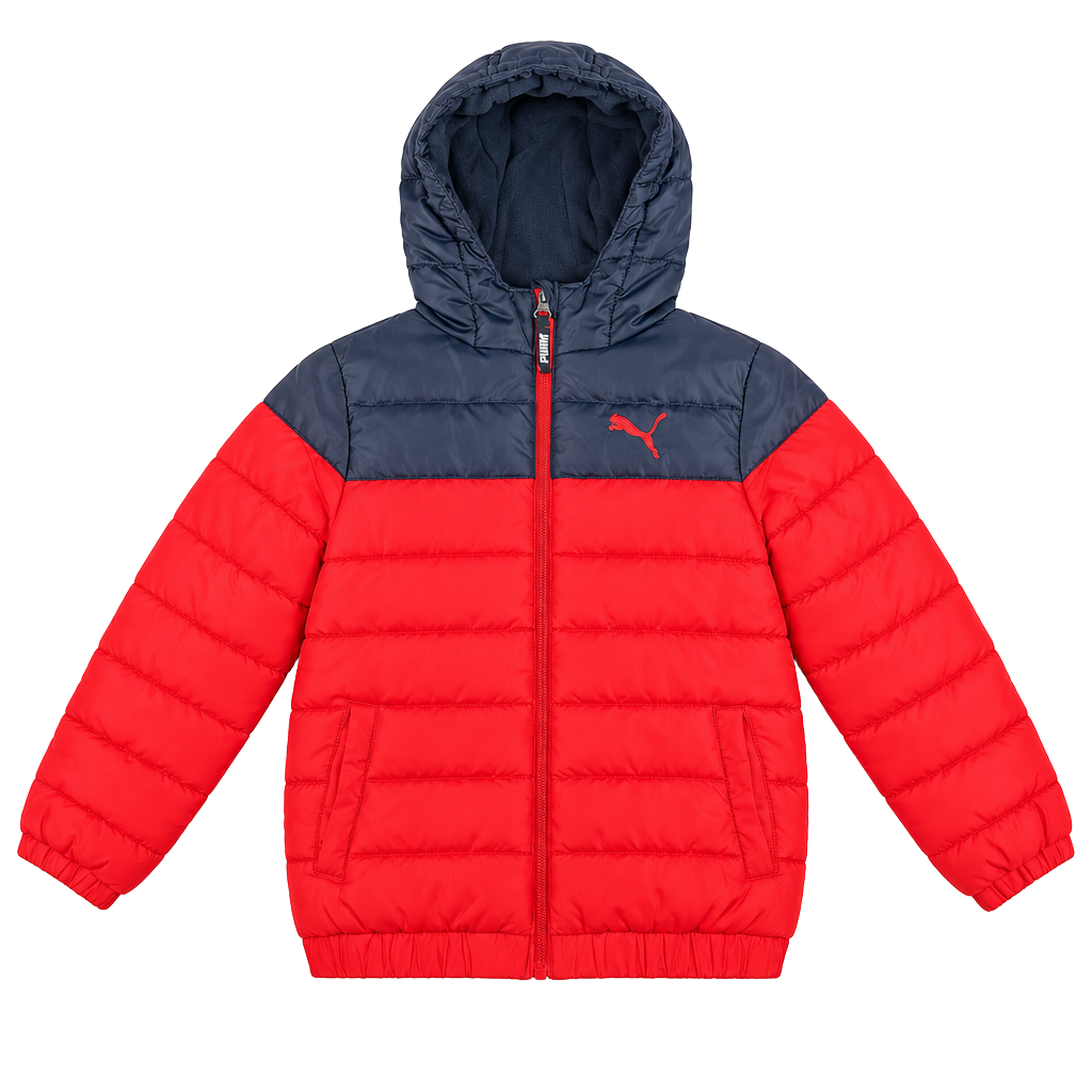 Kids Puma Puffer Jacket Size 5 Red Navy Blue Hooded Boys Winter Coat#178 1