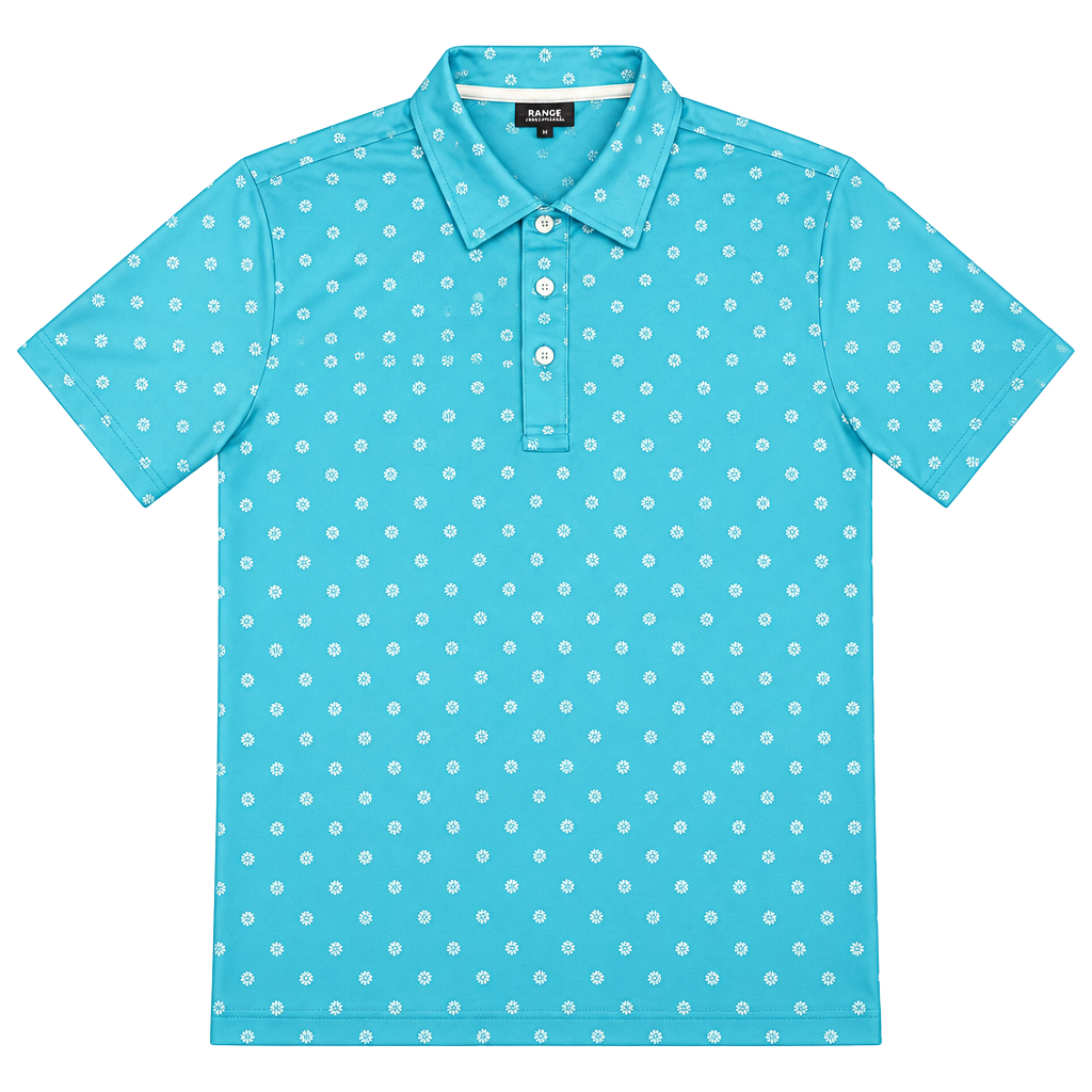 Men’s Range Golf Polo Size M Blue White Snowflake Print Performance Shirt#149 1