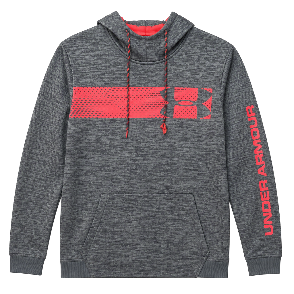 Men’s Under Armour ColdGear Hoodie Size MD Gray Pink Loose Fit Pullover Sweatshirt #8 1
