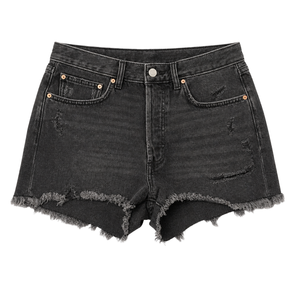 Denim Forum The Ex Boyfriend Short Black Distressed Raw Hem Denim Shorts 1
