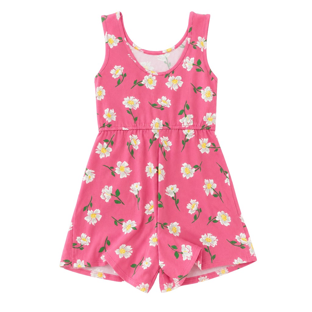 Zunie Girl Pink Floral Daisy Print Sleeveless Romper 1
