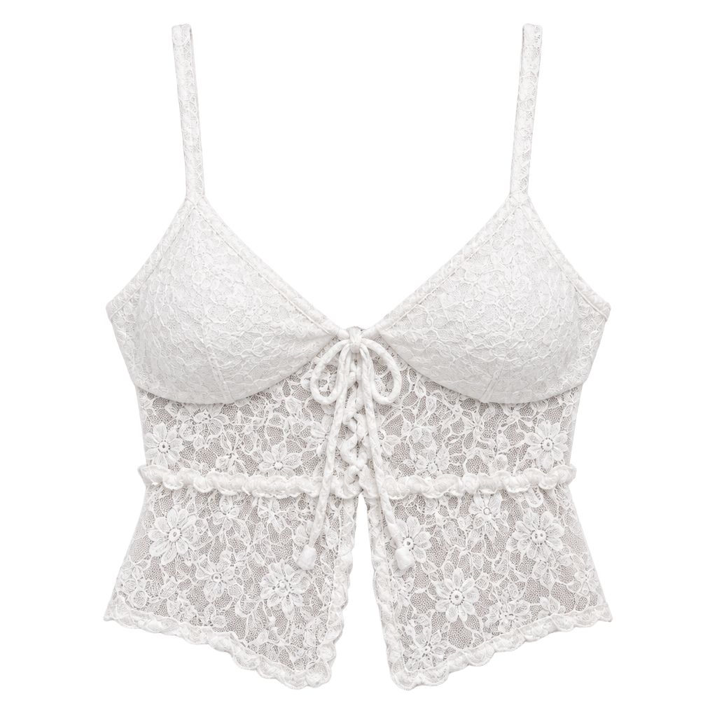 Good Day Project Lace Camisole Top White Tie Front Ruffle Crop 1