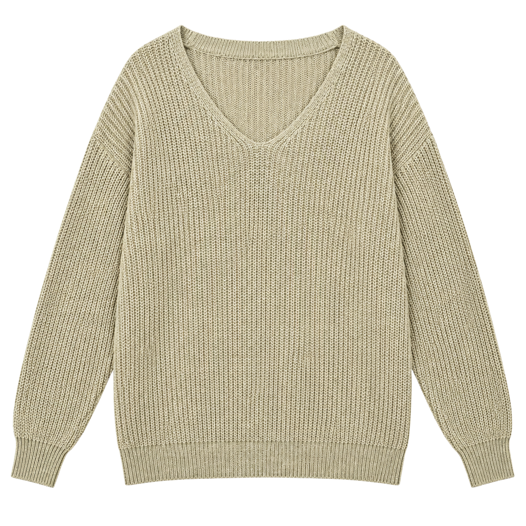 PrettyLittleThing V-Neck Chunky Knit Sweater Beige 1