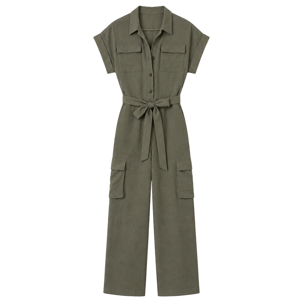 Monteau Los Angeles Cargo Jumpsuit Size M Olive Green 1