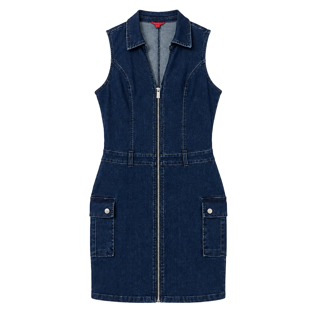 Guess Denim Dress Size M Zip Front 1