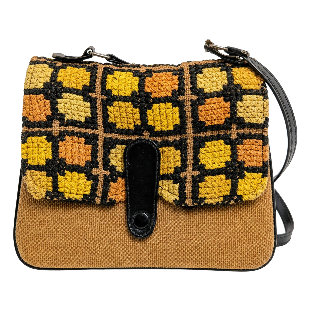 Vintage Handcrafted Crochet Checkered Flap Crossbody Bag 1