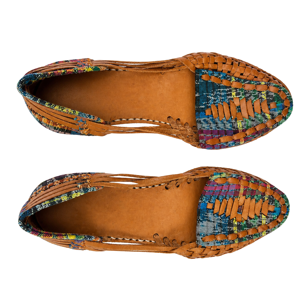 Artisanal Woven Leather Huarache Flats Brown Multi Plaid 1