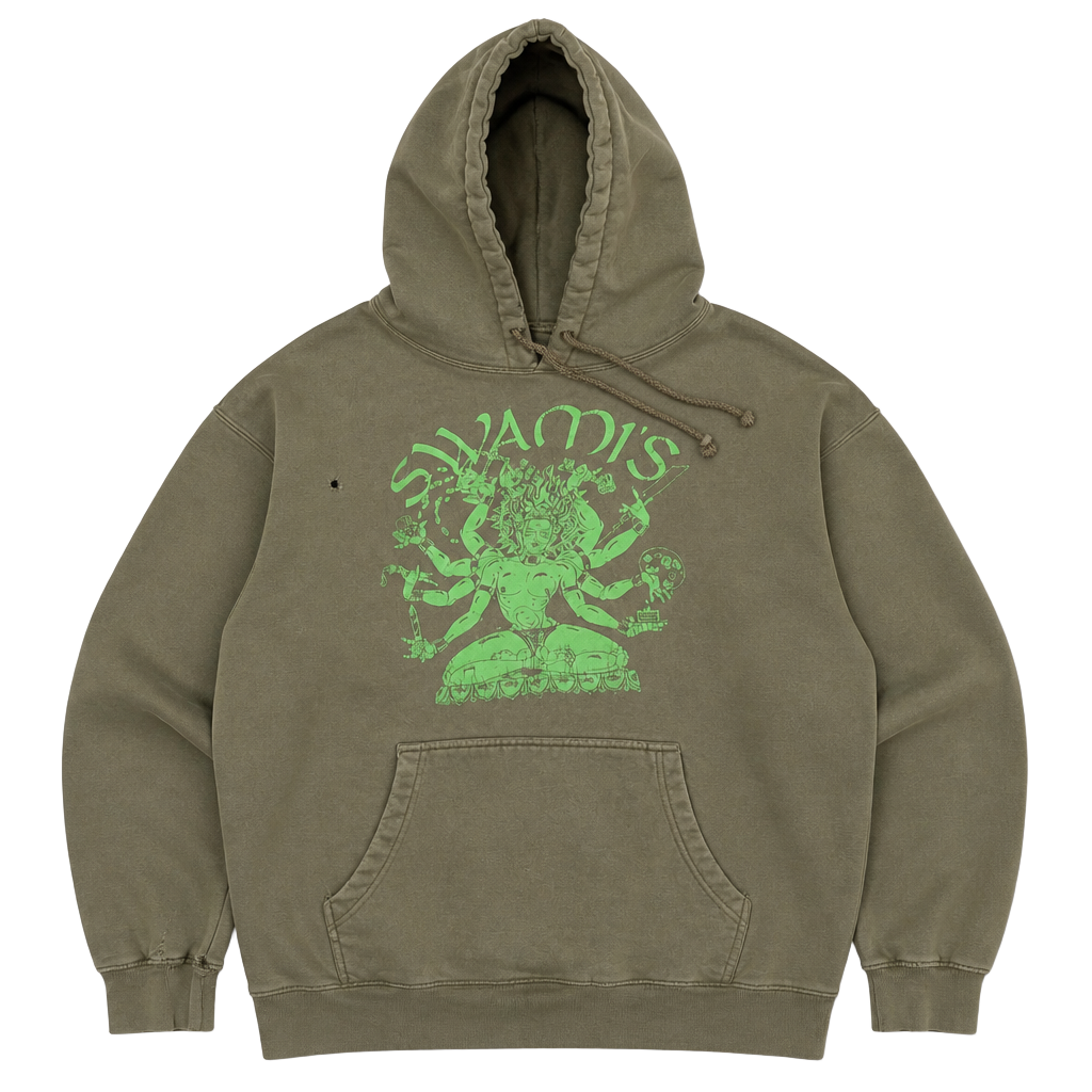 Swamis Graphic Hoodie Olive Green Pullover 1
