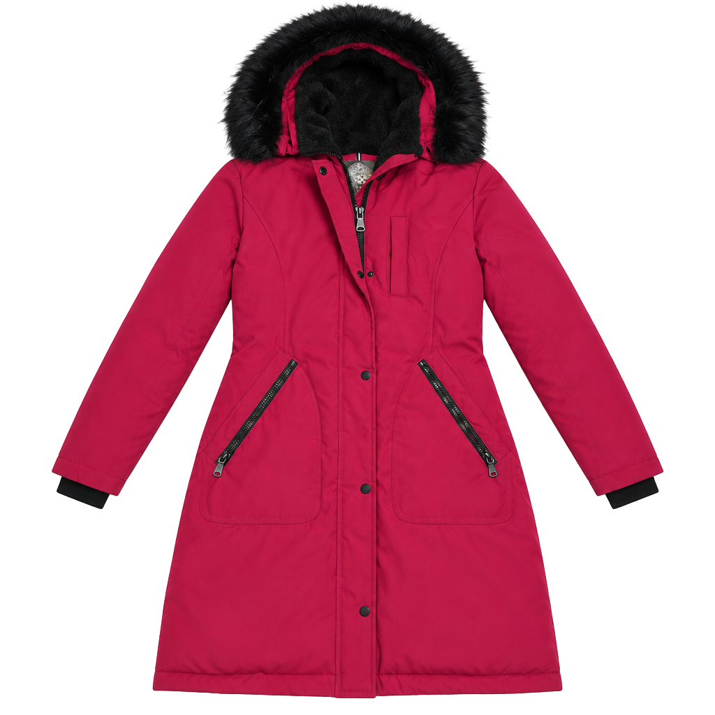 Vince Camuto Red Jacket Size M Faux Fur Hood Down and Feather Fill Blend 1