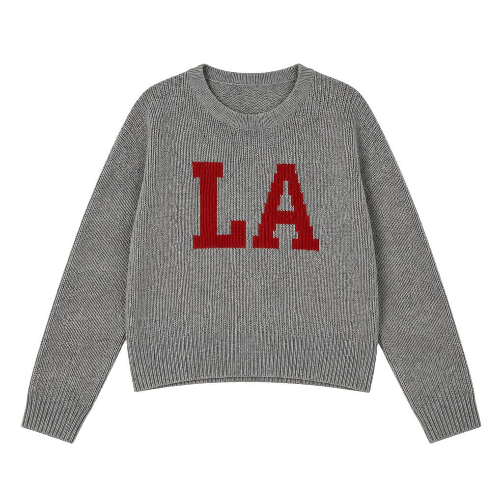 NWT Rue21 LA Varsity Graphic Crewneck Knit Sweater Gray Red 1X 1