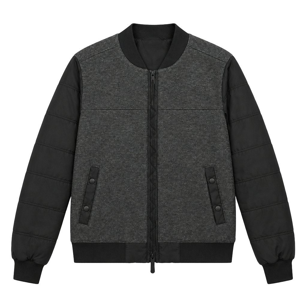 The North Face Bomber Jacket Size L Gray Black Quilted Sleeves 1