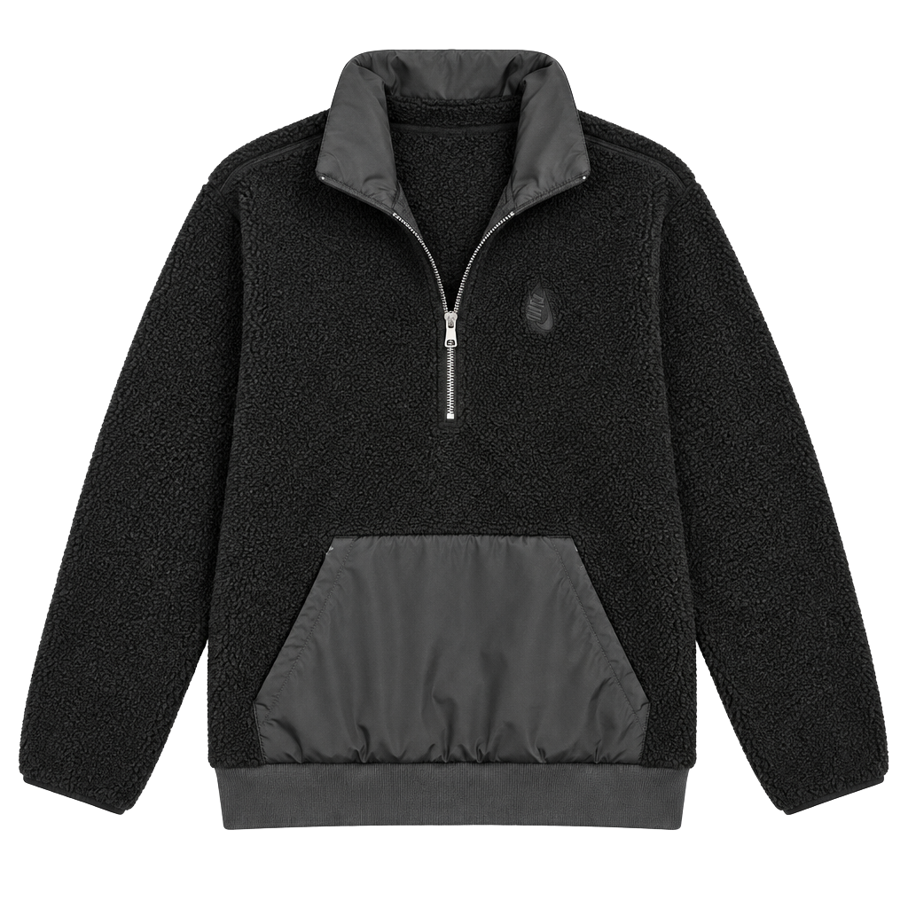 Nike Sherpa Fleece Hoodie Size L Black Half Zip Pullover 1