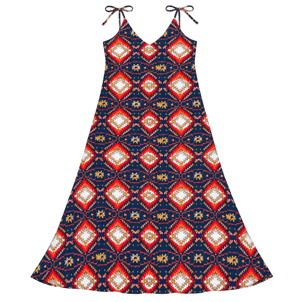Chelsea & Theodore Maxi Dress Aztec Print Spaghetti Strap Boho size S 1