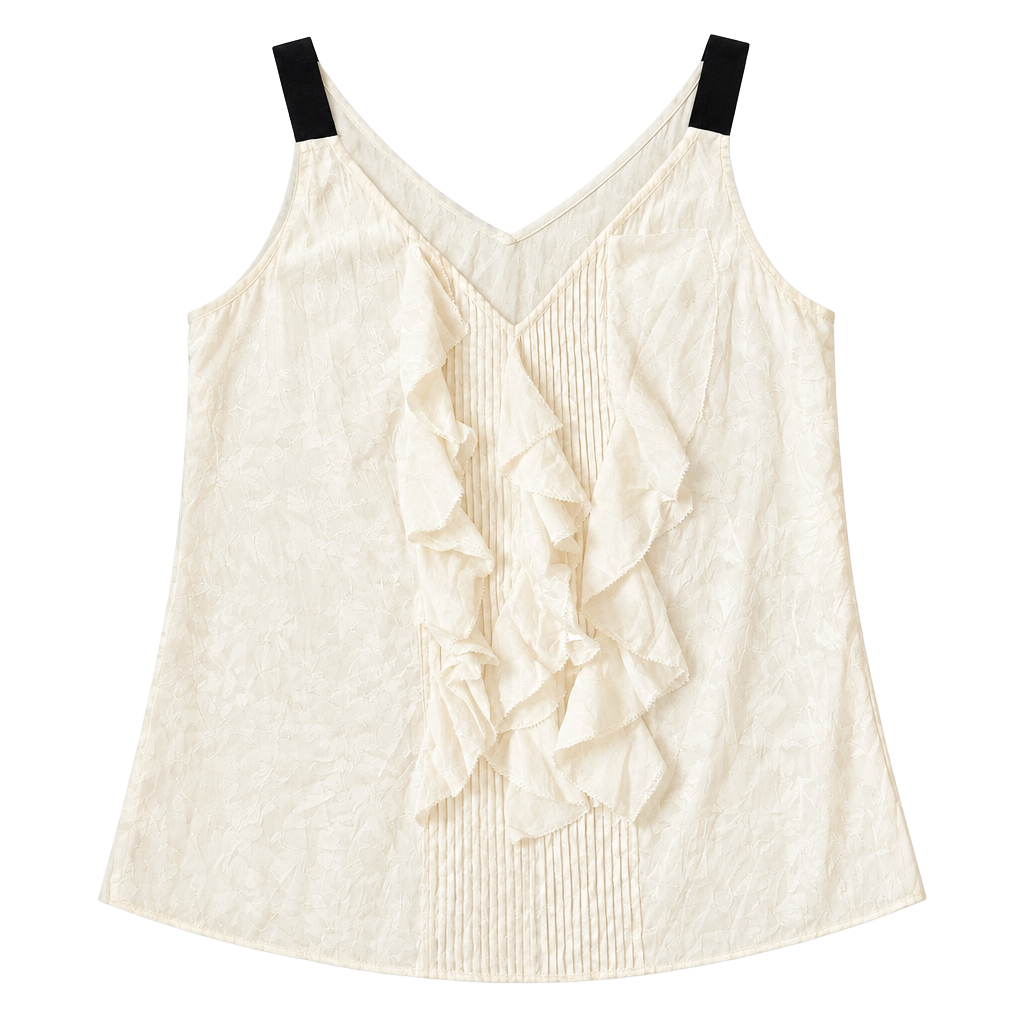 White House Black Market Ruffle Blouse Size S Ivory Black Tank Top 1