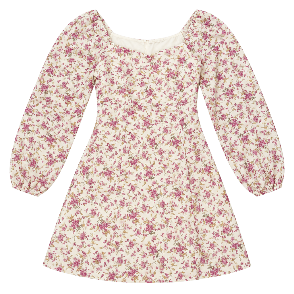 Lush Cream Mini Dress with Pink Floral Print size M 1