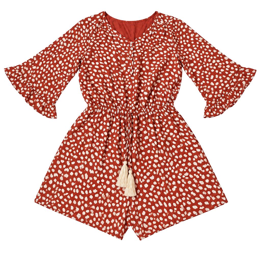 Kori America Romper Red White Polka Dot Tassel Size M 1