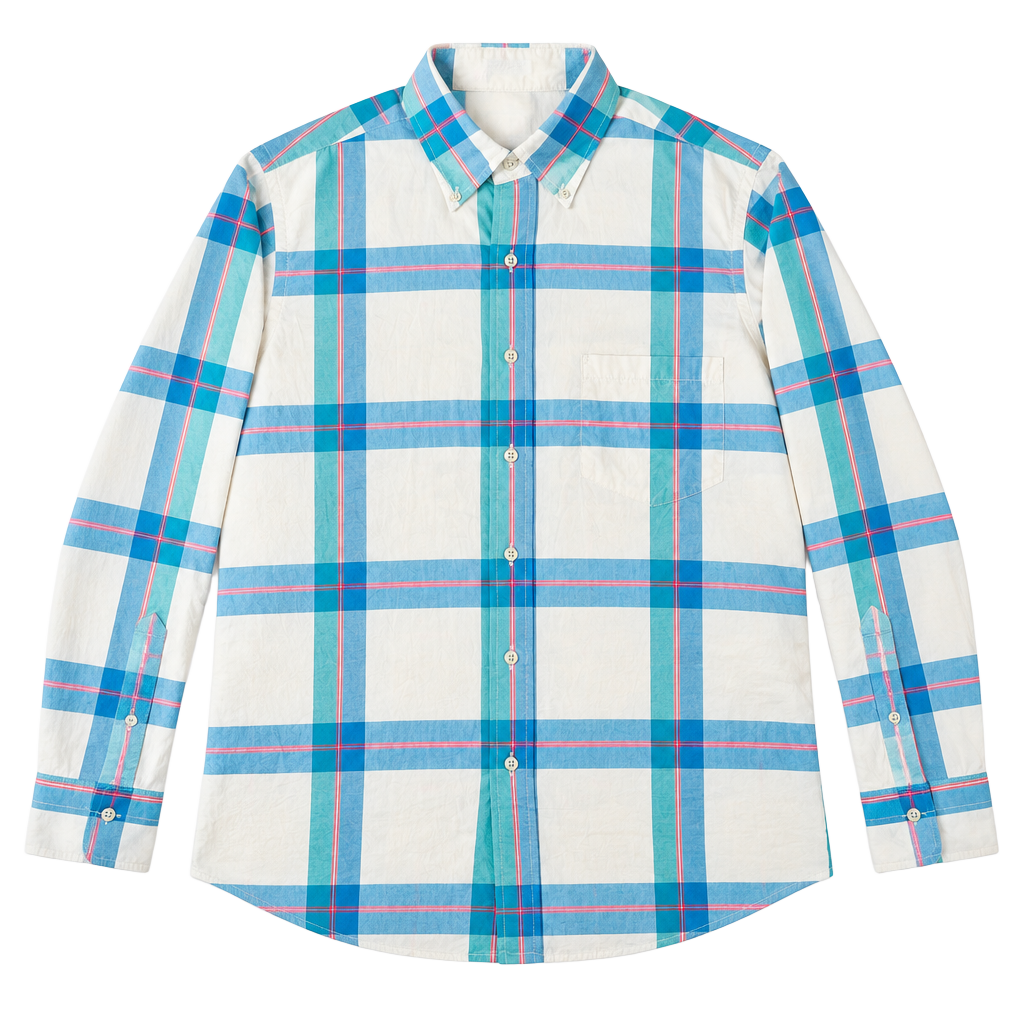 Eagle Plaid Button Down Shirt Blue Imported Cotton size M 1