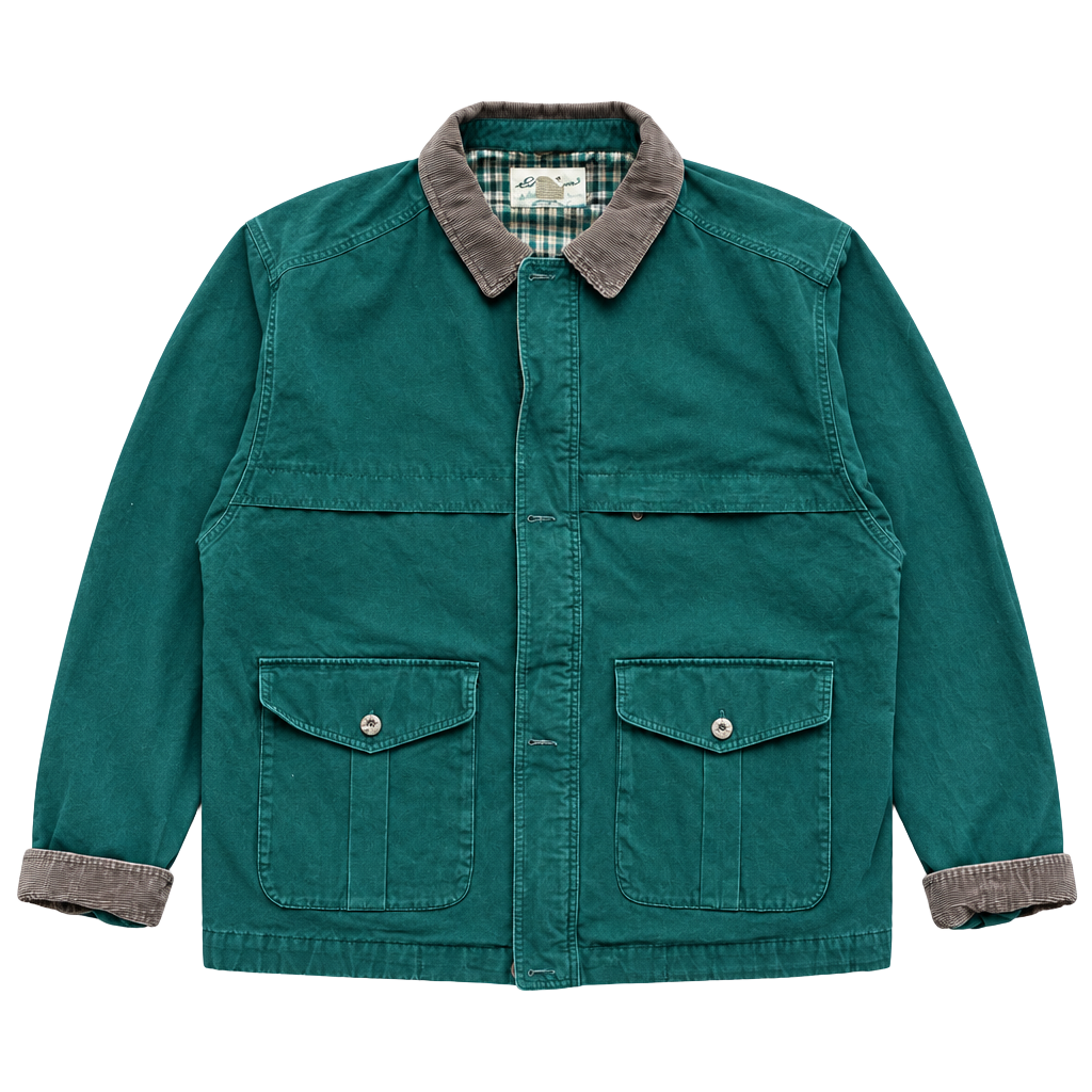 1990’s Eddie Bauer Canvas Chore Jacket Size XL/XG Green Corduroy Collar 1