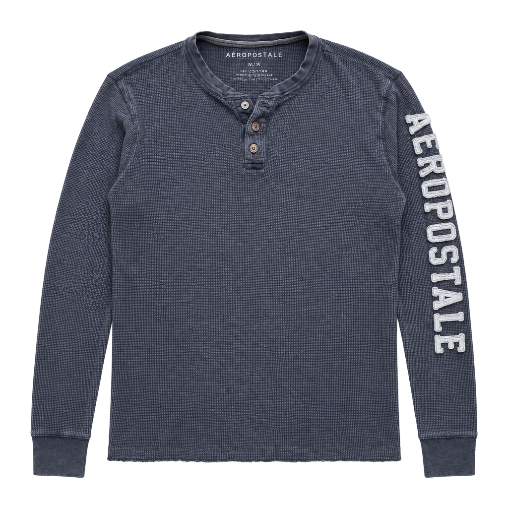 Faded Y2K Aeropostale Waffle Thermal Henley Size XL Gray Long Sleeve Shirt 1
