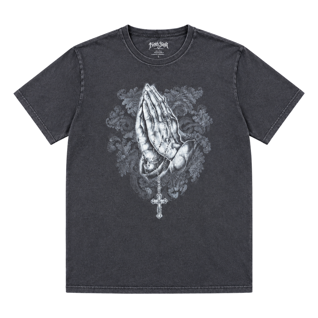 Y2K faded Fifth Sun Praying Hands Graphic T-Shirt XL Black 1