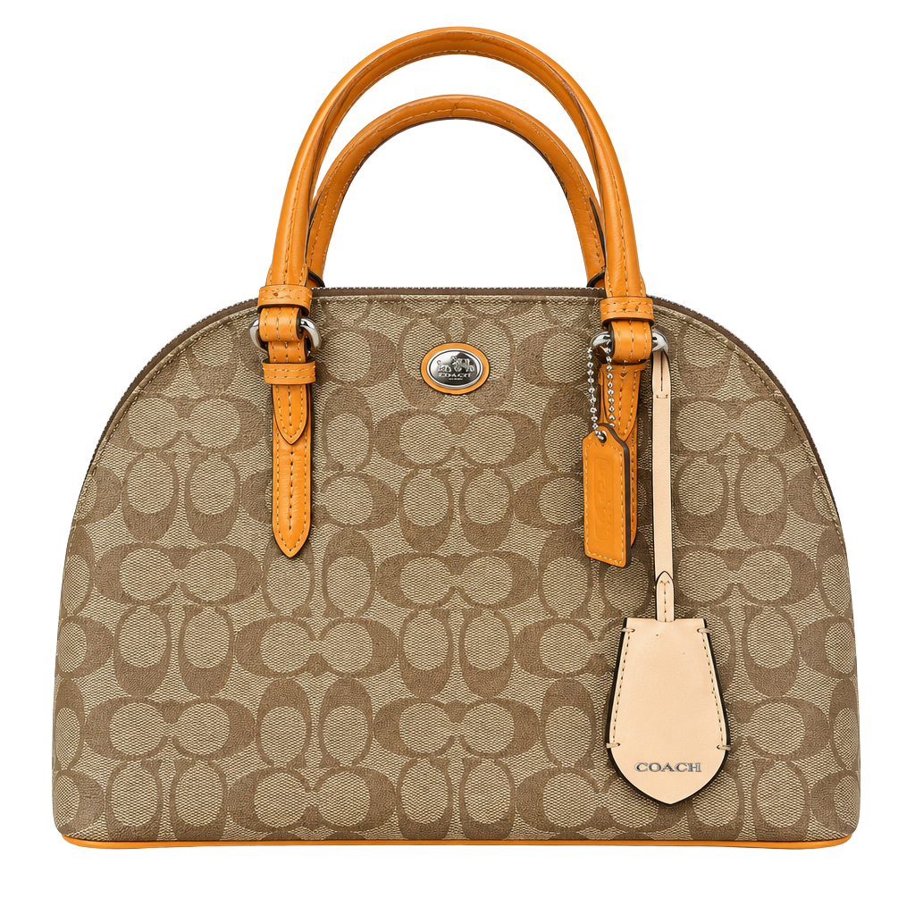 Coach Peyton Signature Cora Domed Satchel (Khaki/Tangerine) 1