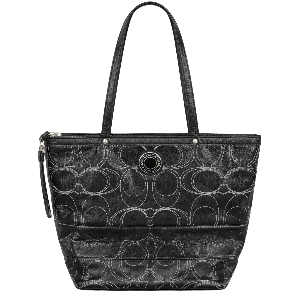 Coach Gallery Stitched Signature Patent Leather Tote Bag Black 1