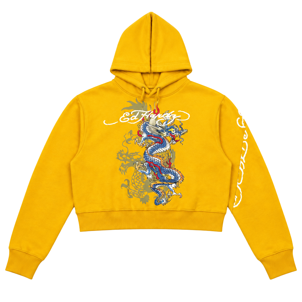 Ed Hardy Cropped Dragon Hoodie Mustard Yellow Medium 1