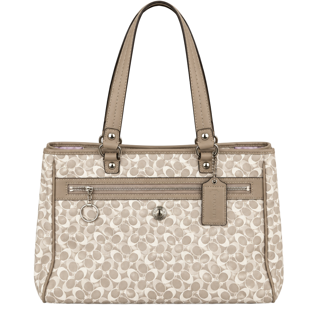 Coach Signature Coated Canvas Gallery Tote Bag Grey Beige 1