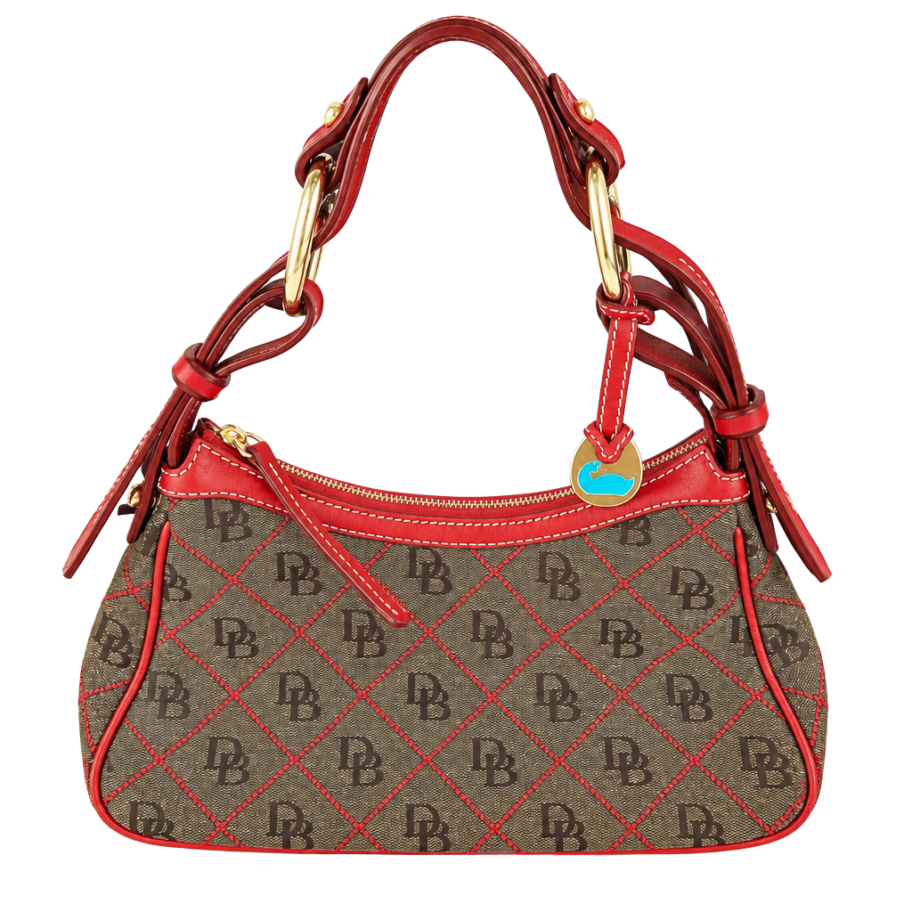 Vintage Y2K Style Dooney & Bourke Monogram Canvas Shoulder Bag Brown Red 1