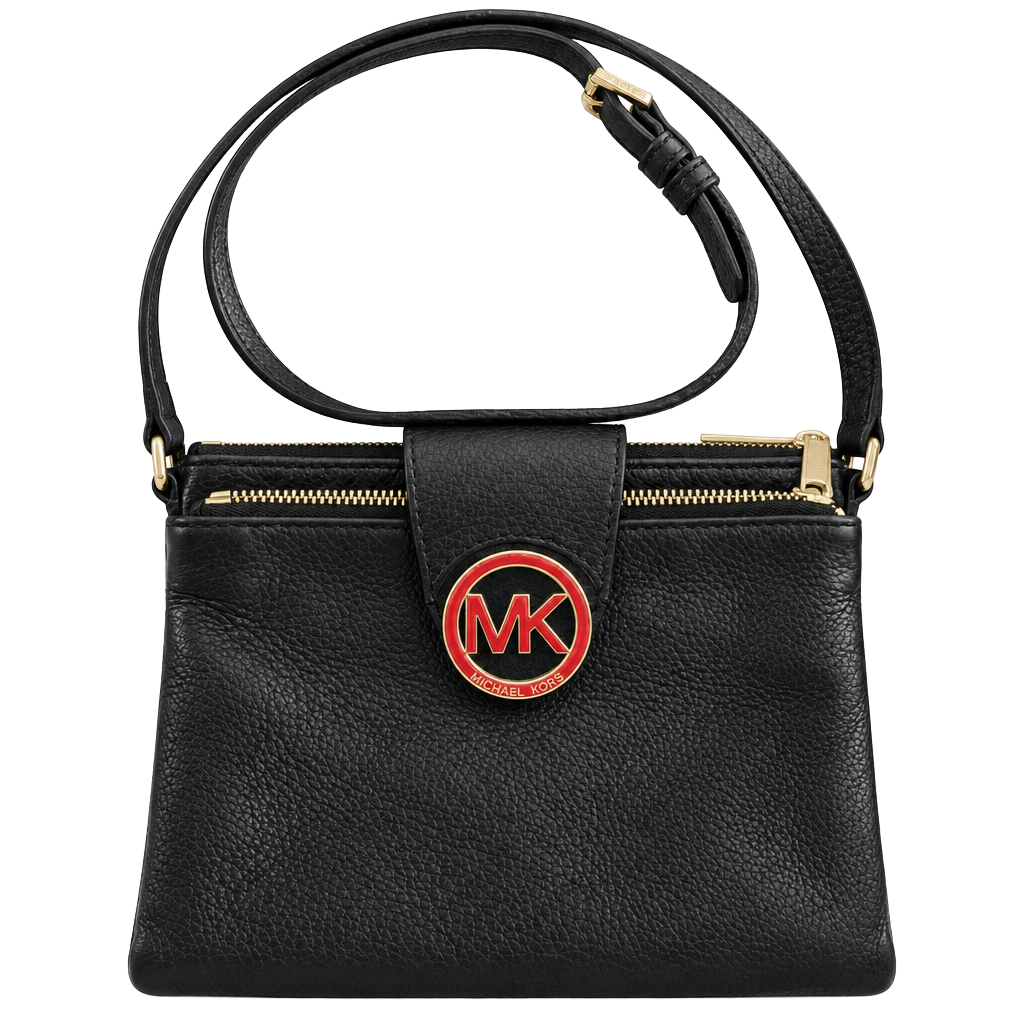 Michael Kors Black Leather Crossbody Bag Gold Hardware 1