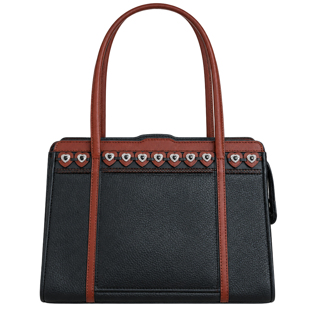Brighton Black Brown Leather Heart Trim Shoulder Bag 1