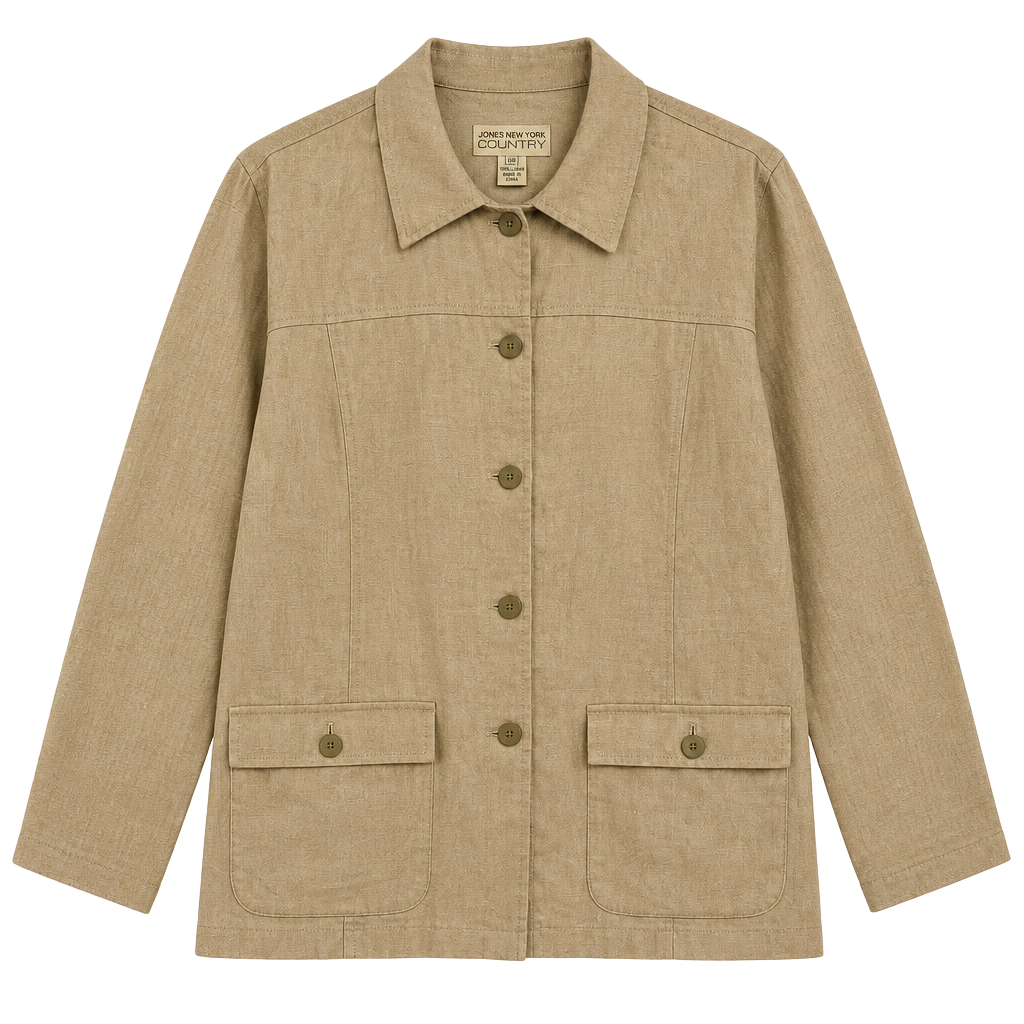 Jones New York Country Linen Safari Jacket Size 22W Tan Utility Coat 1