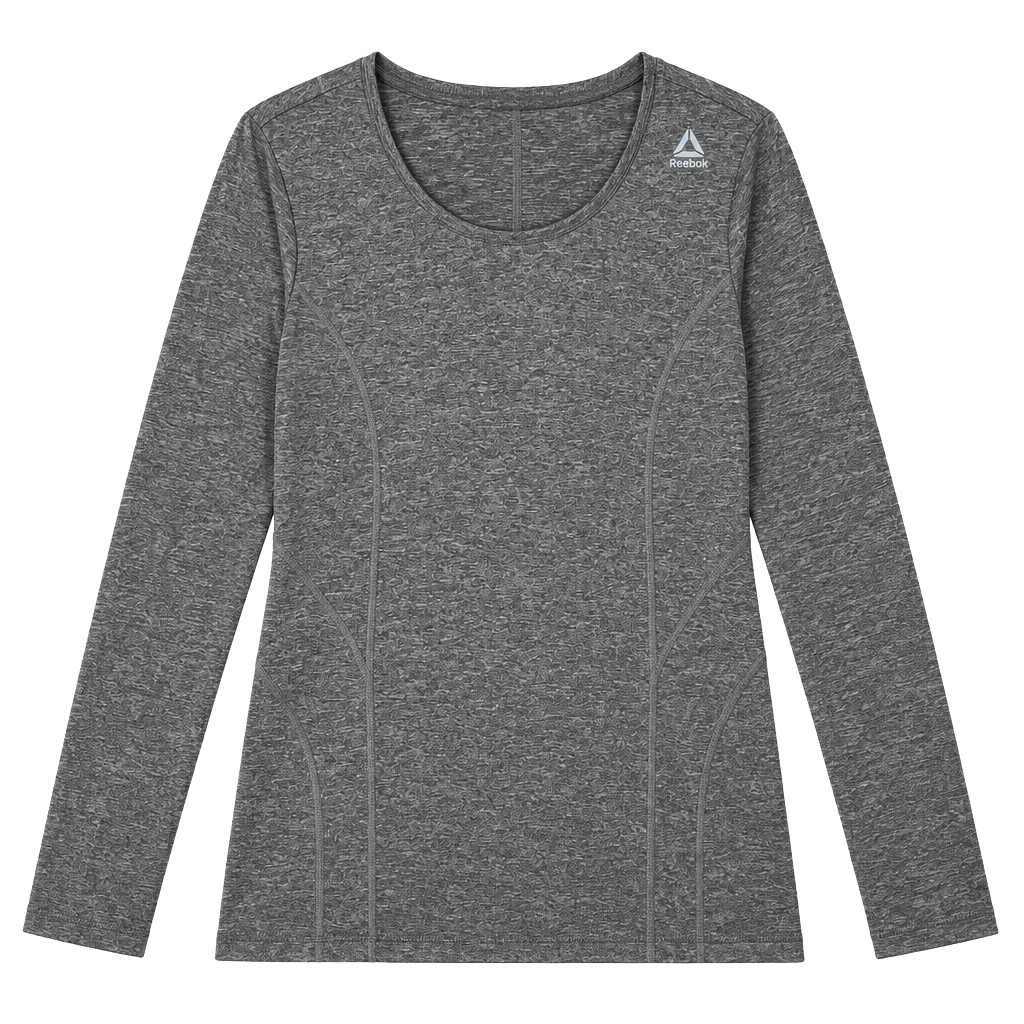 Reebok Long Sleeve Athletic Top Size S Gray Heathered Workout Shirt 1