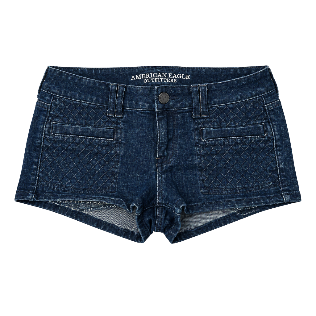 American Eagle Quilted Pocket Denim Low Rise Micro Shorts Mall Goth Size 6 1