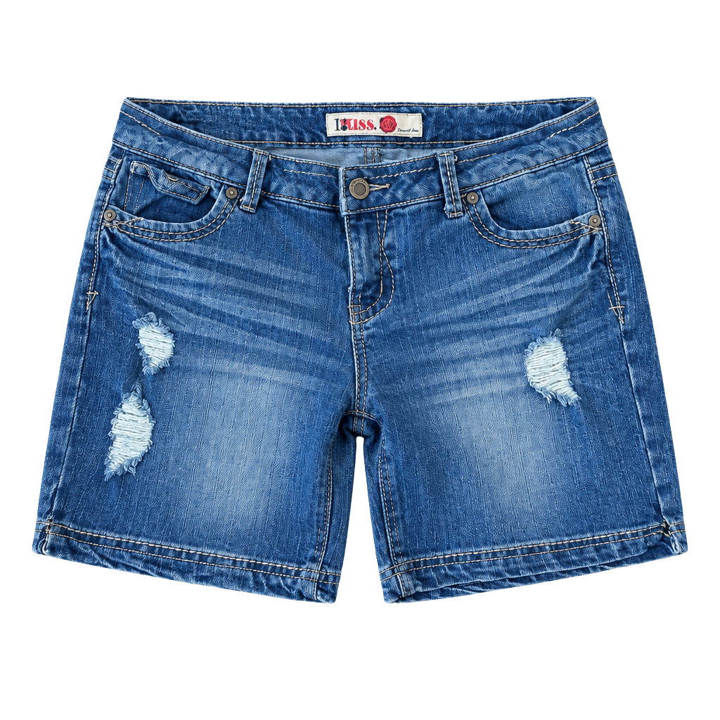 Vintage Y2K 1st Kiss Low Rise Distressed Bermuda Denim Shorts 13 Waist 34" 1