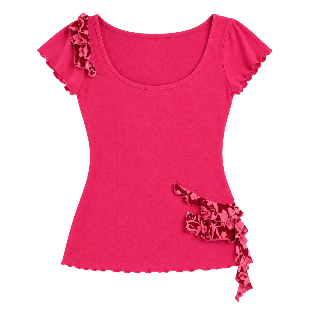 Vintage Y2K Language Los Angeles Pink Ruffle Top - Size S 1