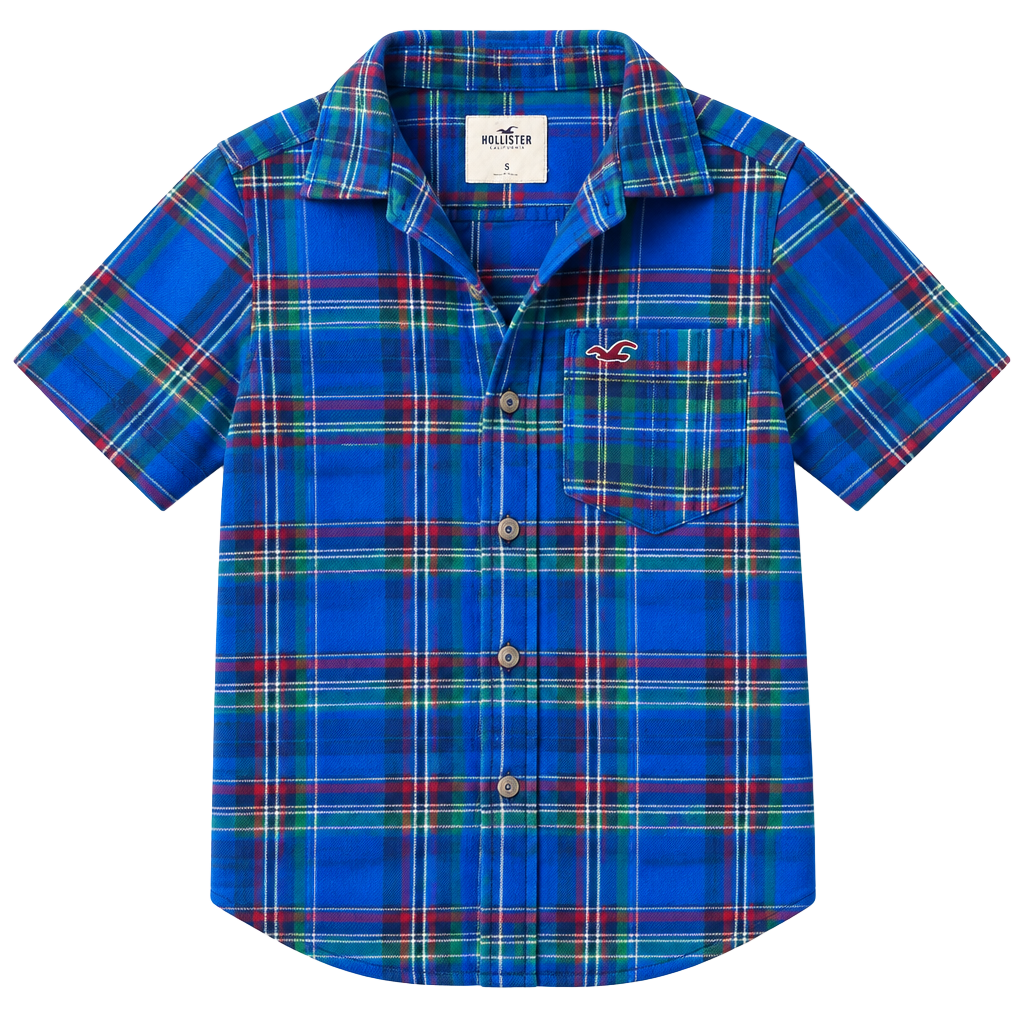 Y2K Hollister Blue Plaid Flannel Long Sleeve Button Up Shirt Size S 1