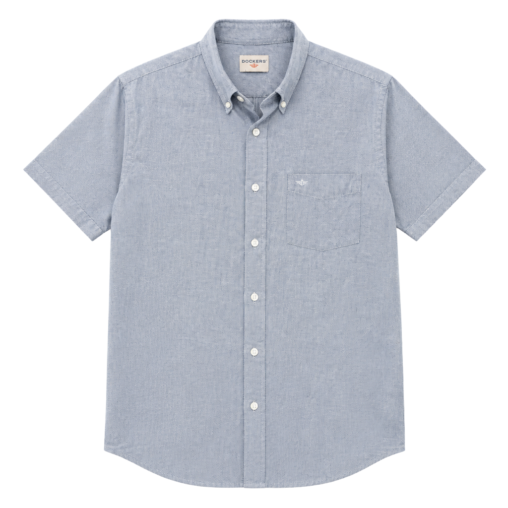 Dockers Short Sleeve Button-Down Shirt Size L Blue Cotton Blend 1