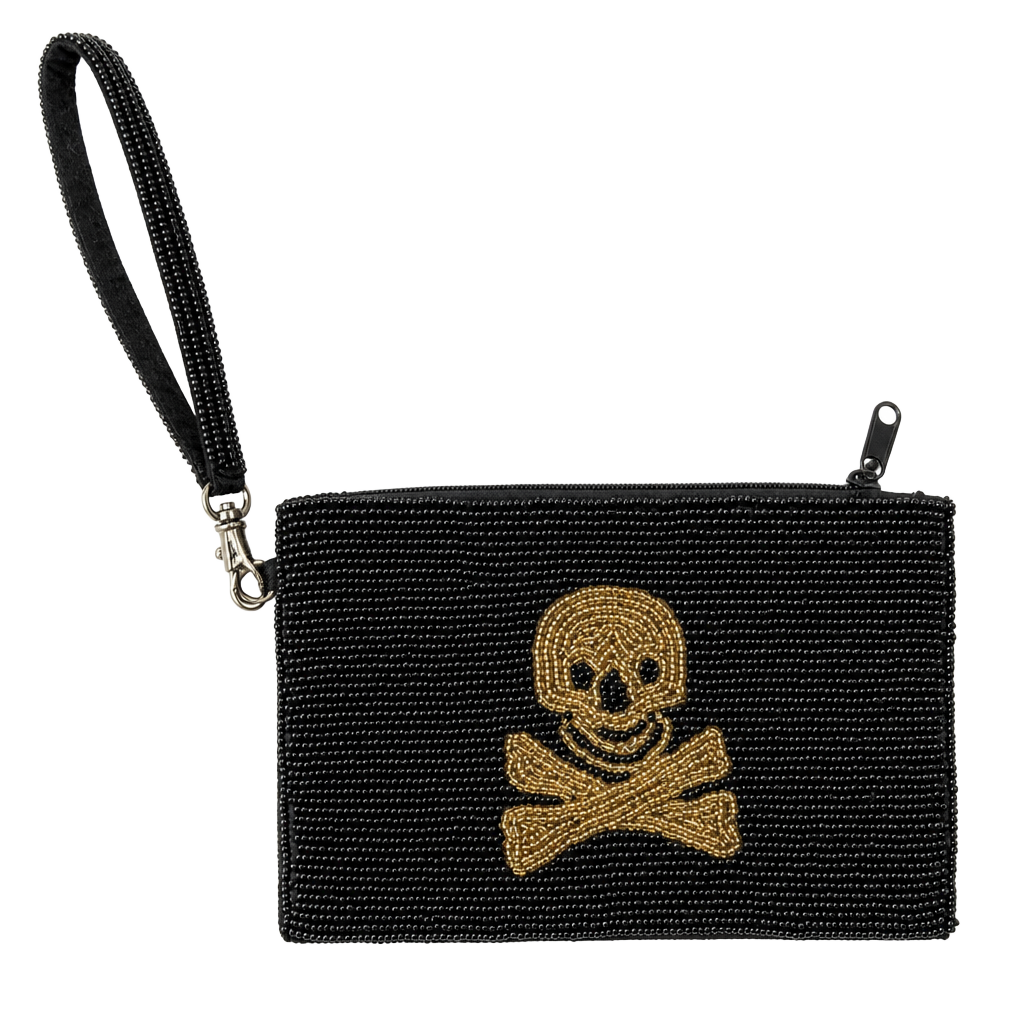 KC Malahan Beaded Skull and Crossbones Wristlet Pouch 1