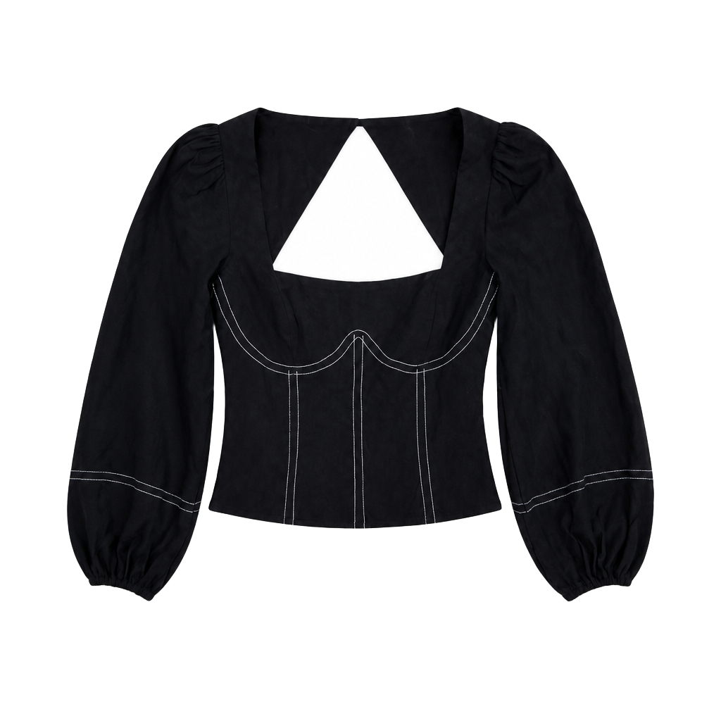 Reformation Black Contrast Stitch Corset Top Size 2 1