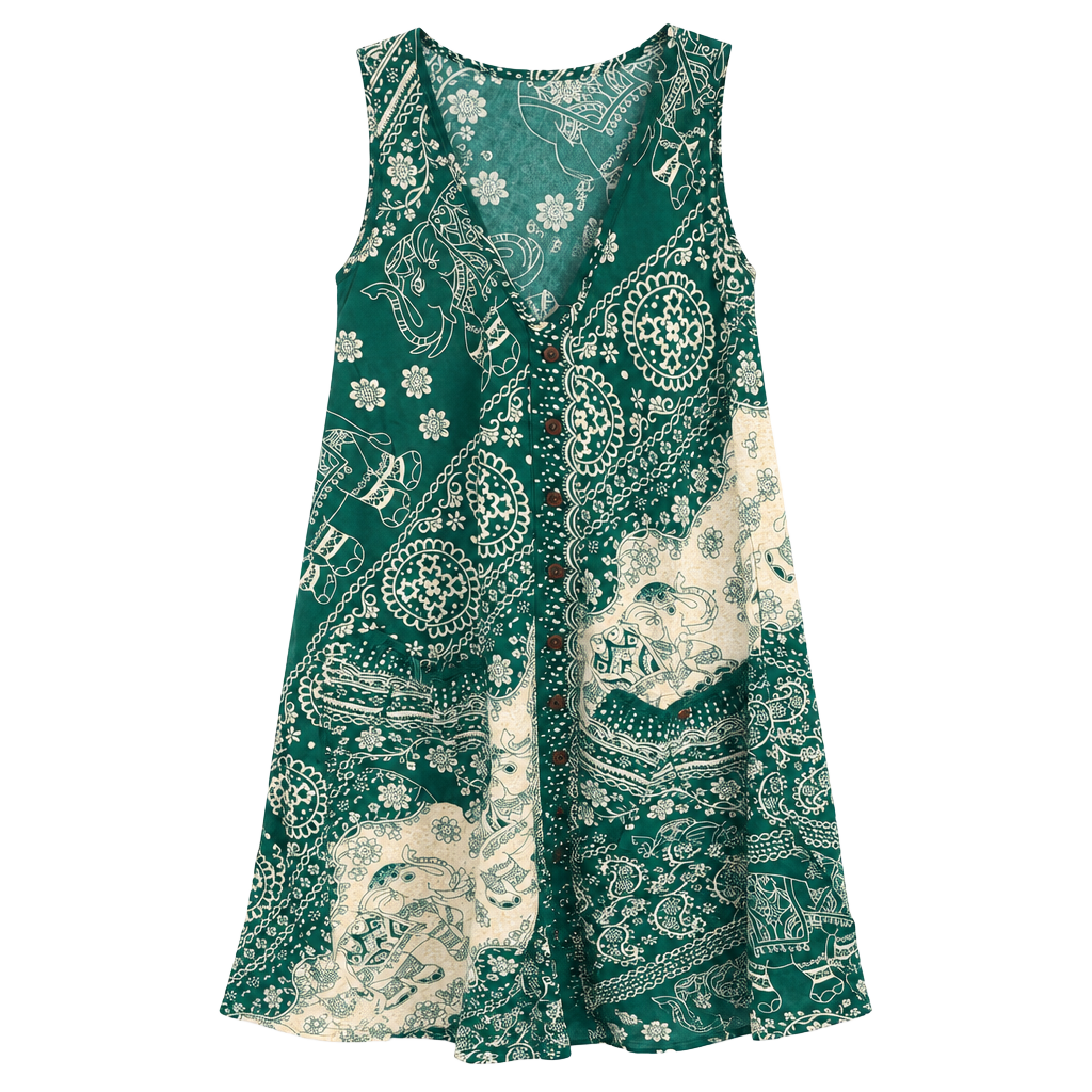 Kathmandu Imports Elephant Paisley Tank Top Green 1