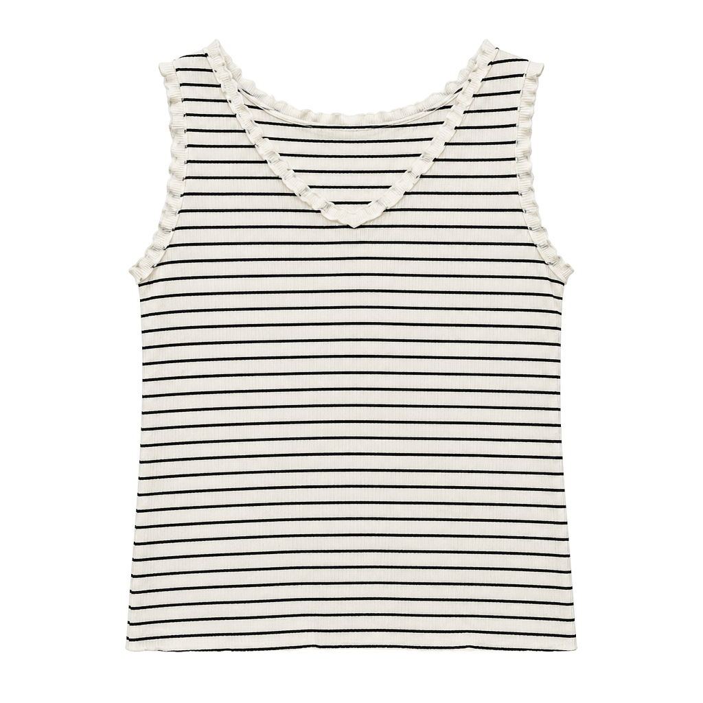 White Birch Tank Top Size XL Black White Striped Ruffle Trim 1