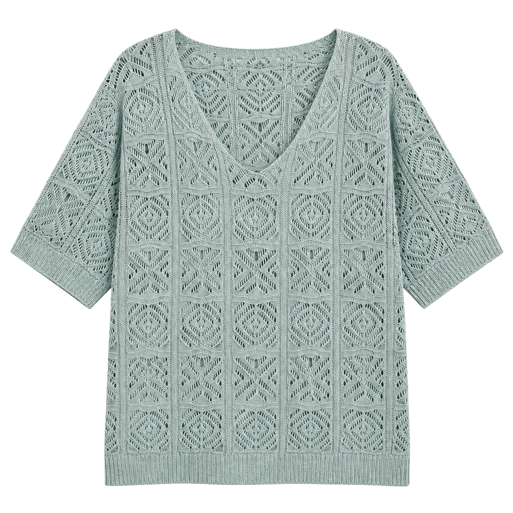 Dokotoo Crochet Sweater Size XL Light Blue Hollow Out 3/4 Sleeve Top 1