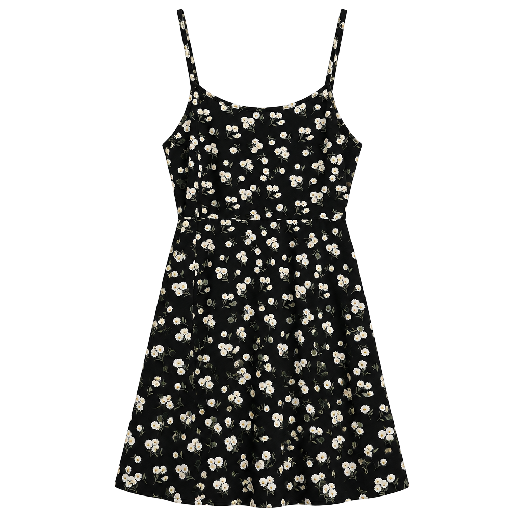 SHEIN Curve Daisy Cami Dress Size 1XL Black Floral Spaghetti Strap Mini 1