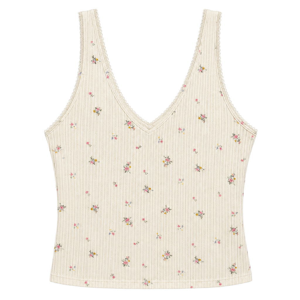 Universal Thread Lace Trim Pointelle Tank Top Size XL White Floral 1