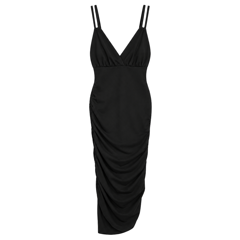 SHEIN Ruched Bodycon Dress US Size 6 Black Spaghetti Strap 1