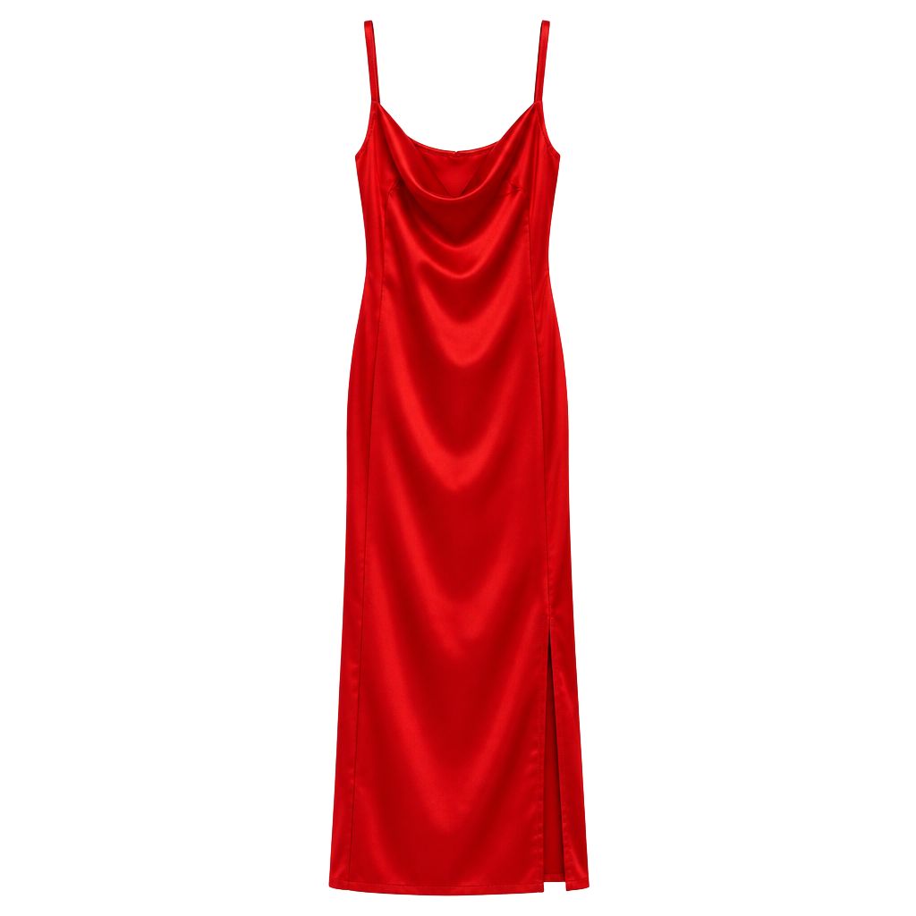 ChicMe Red Satin Midi Dress Size M Cowl Neck Slip Slit 1