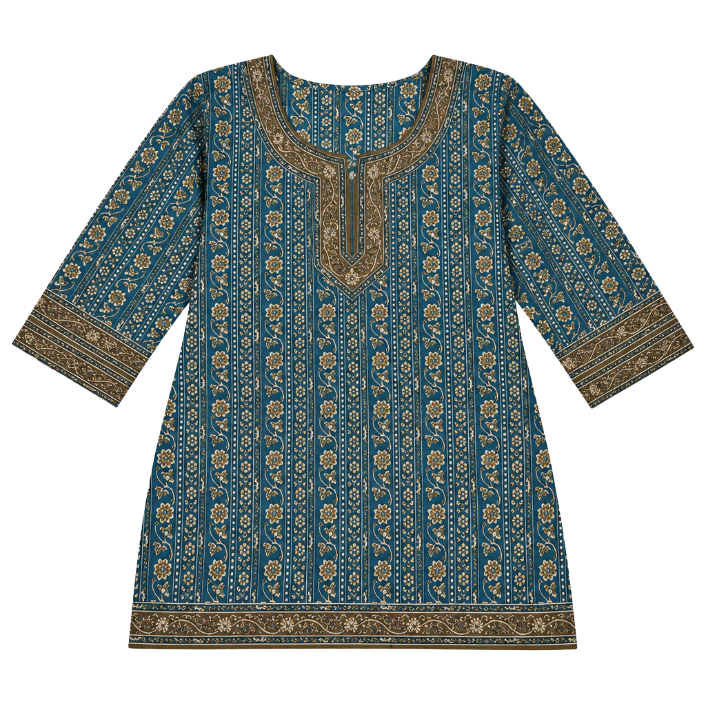 Unbranded Ethnic Kurti Size M Blue Floral Print Cotton Tunic 1