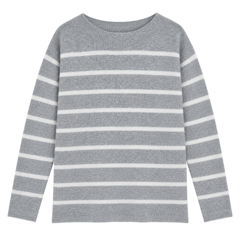 Becool Striped Sweater Size M Gray White Boat Neck Pullover 1